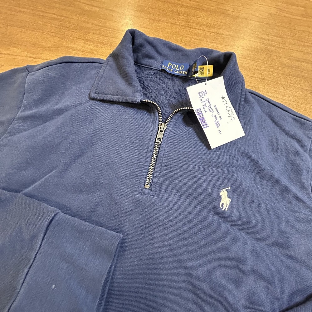 Polo Ralph Lauren Sweatshirt Mens S Blue 1/4 Zip Mock Neck Pony Cotton